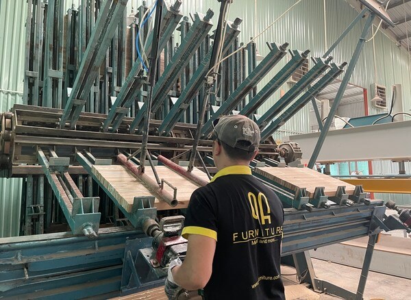 Factory producing oak furniture for export in Vietnam