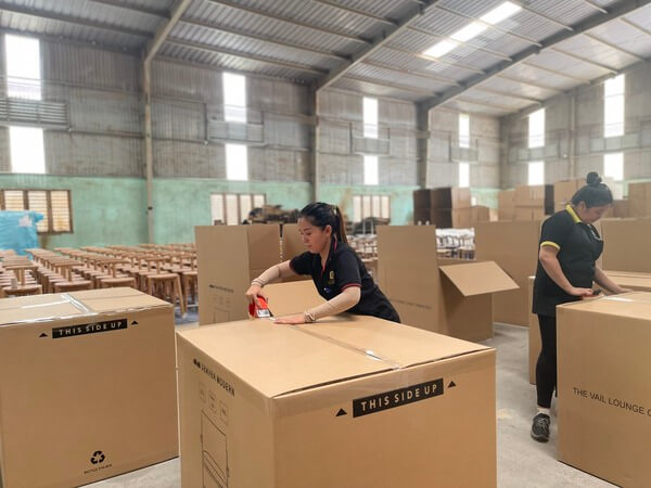 Product packaging at the metal furniture processing factory in Binh Duong QA Furniture