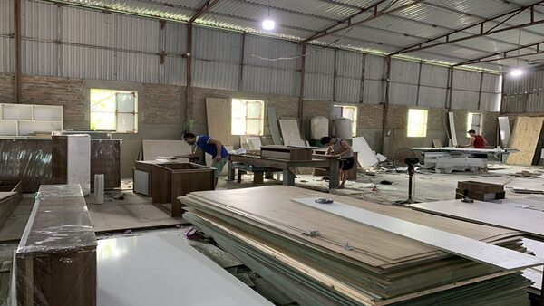 Workspace of the upholstered furniture manufacturing factory